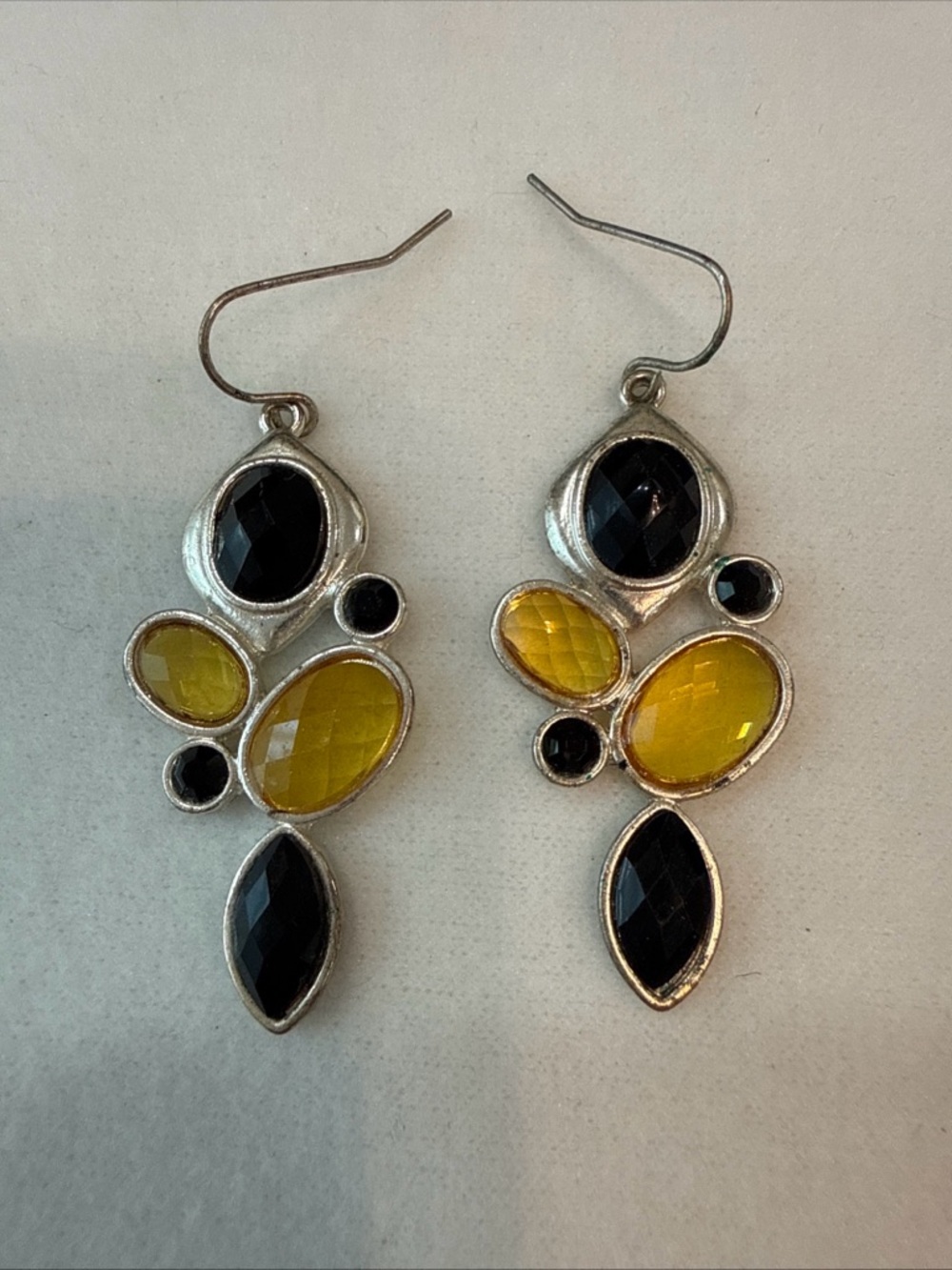 Yellow & Black Faceted Drop Earrings - Fashion Jewelry